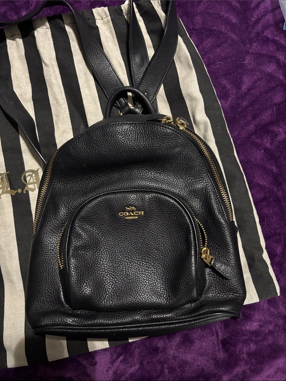 Coach Black Pebbled Leather Mini Backpack with Gold Hardware